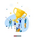 Best team ever concept. Goal achievement. Golden cup. Successful teamwork. Template for your design works. Vector graphics. Royalty Free Stock Photo